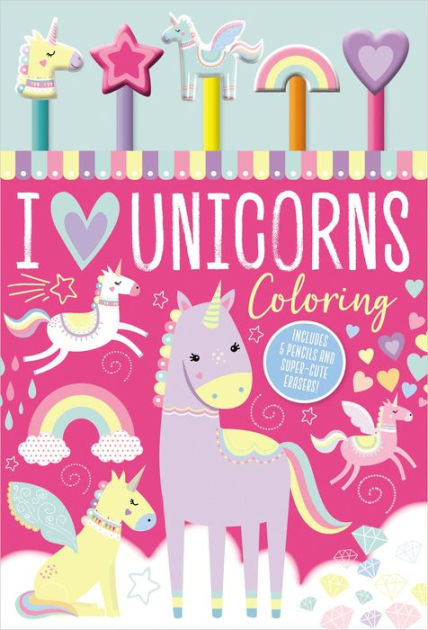 סט עפרונות, מחקים וחוברת צביעה - I Love Unicorns Colouring